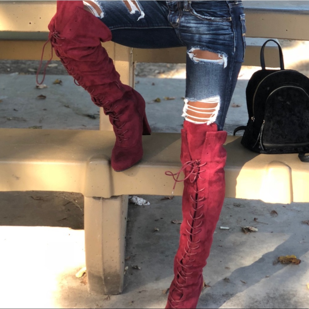 Burgundy Knee high boots